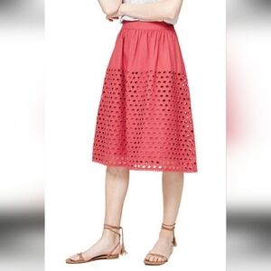 LOFT Coral Eyelet Midi Skirt 10